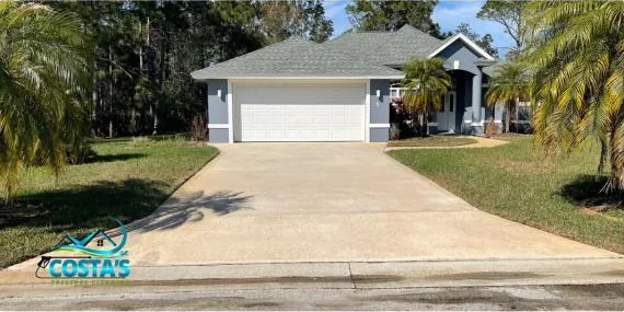 After: driveway lined with palm trees, cleaned