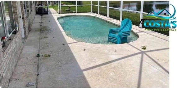 Before: pool deck inside a screen enclosure