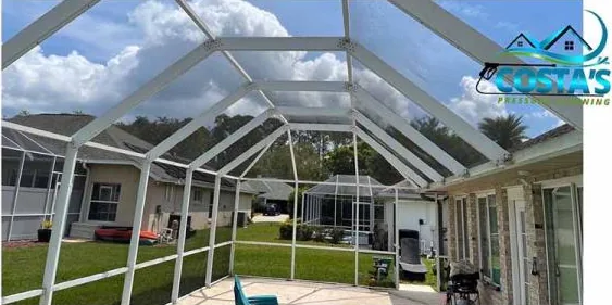 Before: inside a screened pool enclosure