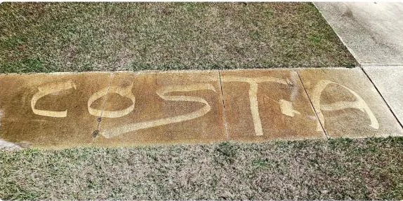 Before: dirty sidewalk with COSTA written in the grime